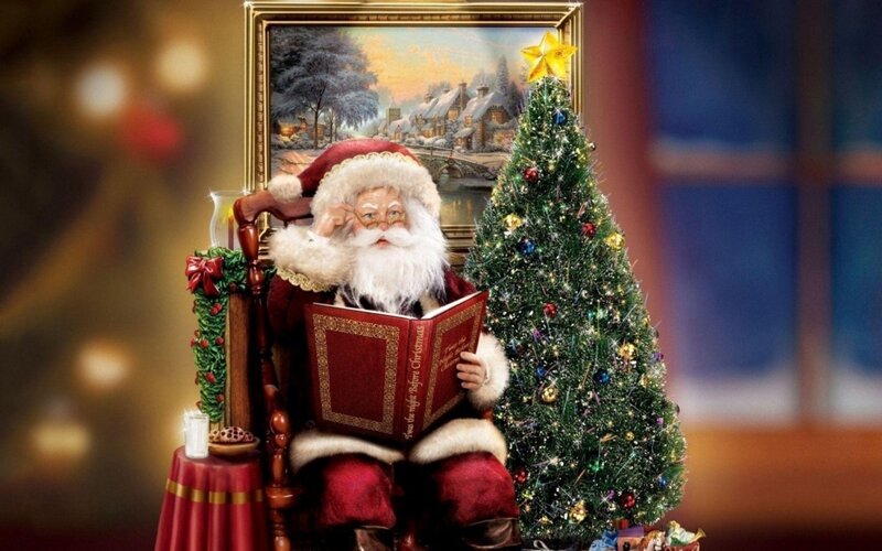 Santa Claus Reading Book — Red, Festive, Night