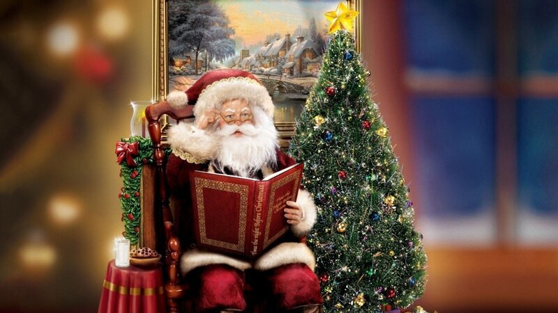 Santa Claus Reading Book — Red, Festive, Winter, Digital Art
