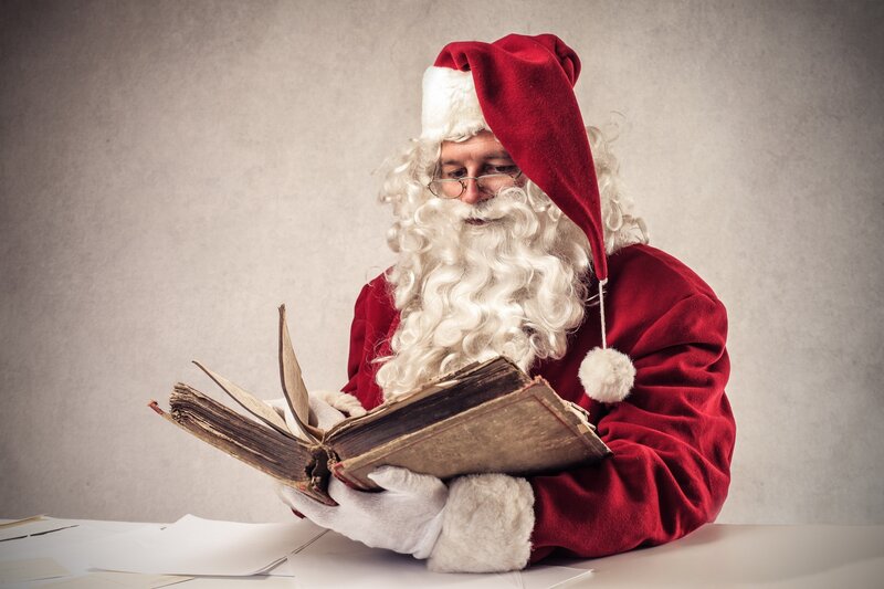 Santa Claus Reading Book — Red, Focused