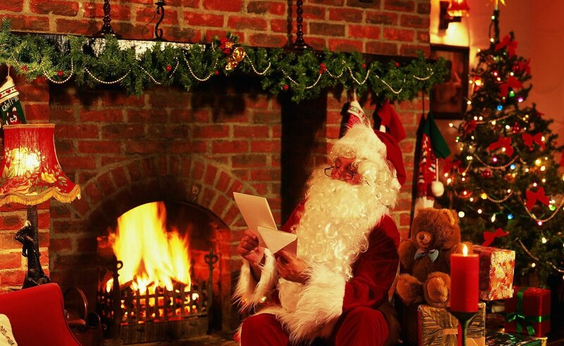 Santa Claus Reading Letter — Red, Cozy