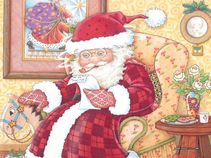 Santa Claus Reading Letter — Red, Cozy, Winter