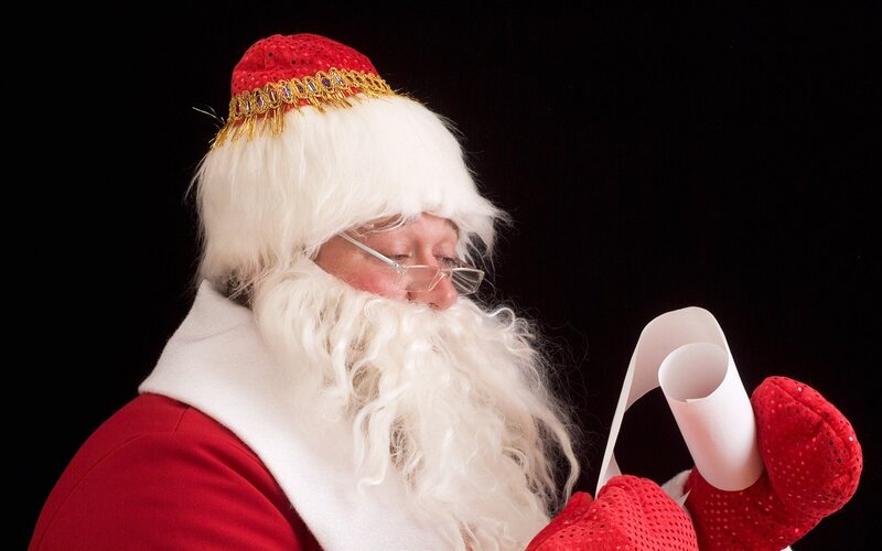 Santa Claus Reading Letter — Red, Dramatic