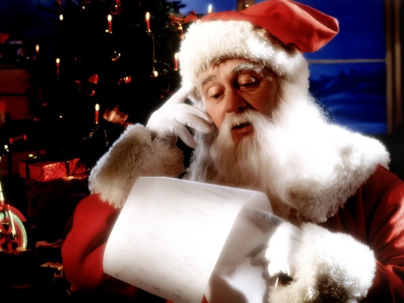 Santa Claus Reading Letter — Red, Festive, Night, Photograph