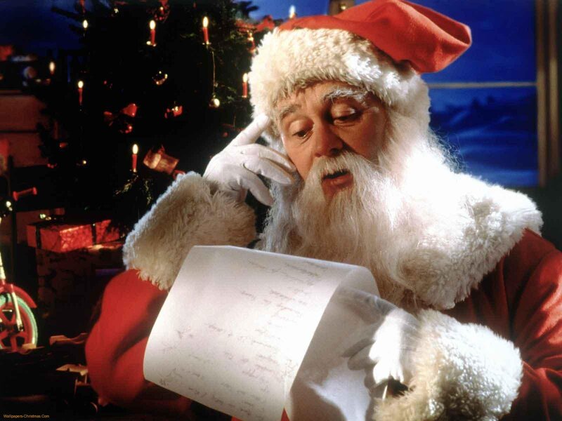 Santa Claus Reading Letter — Red, Festive, Night