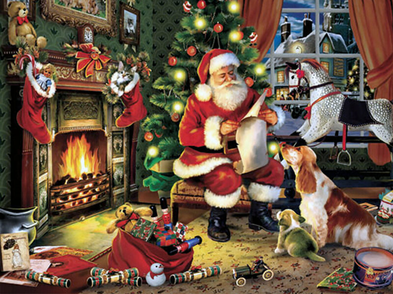 Santa Claus Reading Letter — Red, Festive