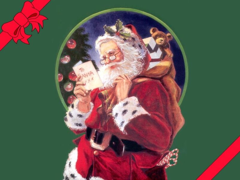 Santa Claus Reading Letter — Red, Festive, Winter