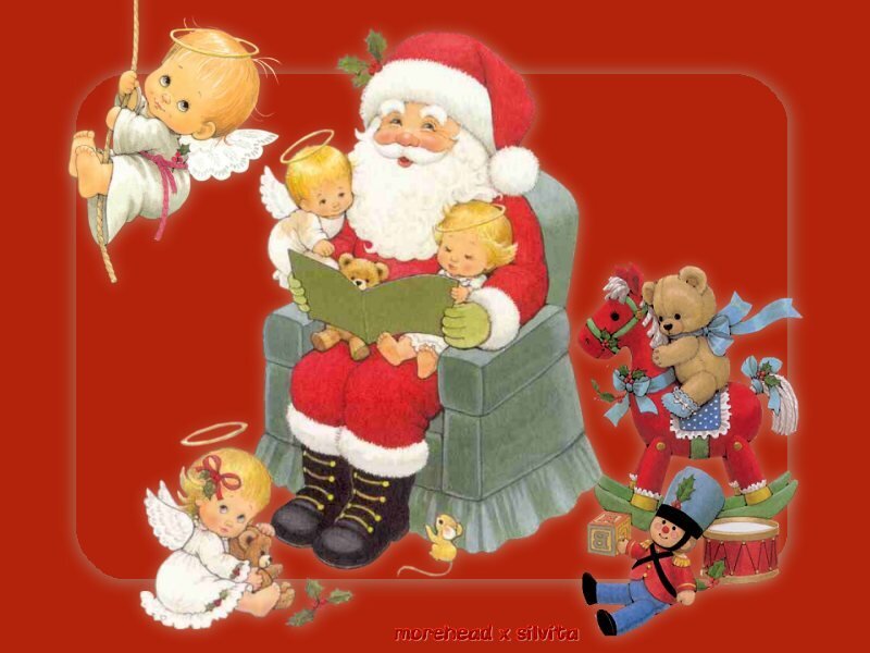 Santa Claus Reading to Angels