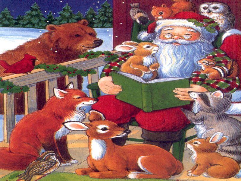 Santa Claus Reading to Animals