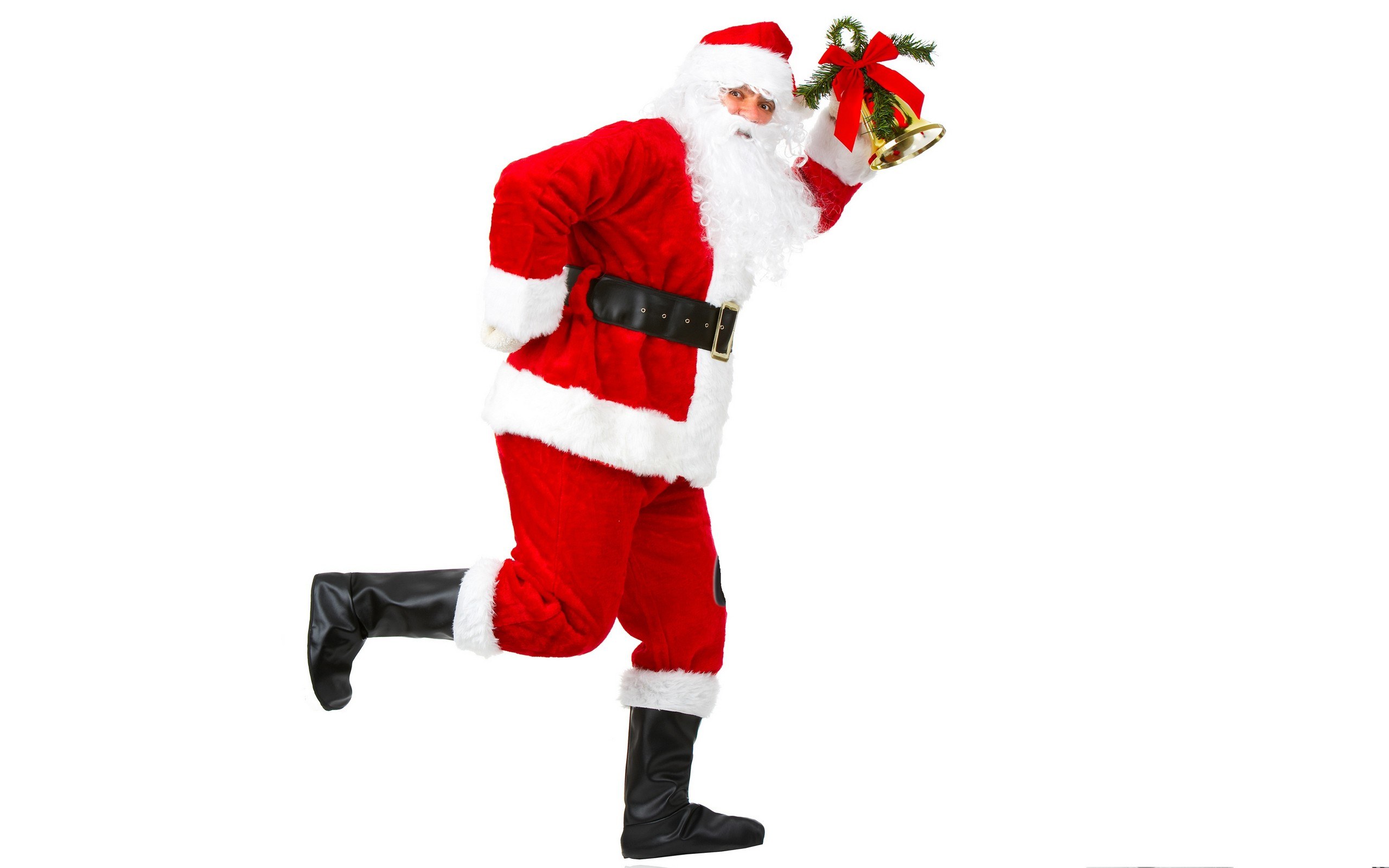 Santa Claus running with bells