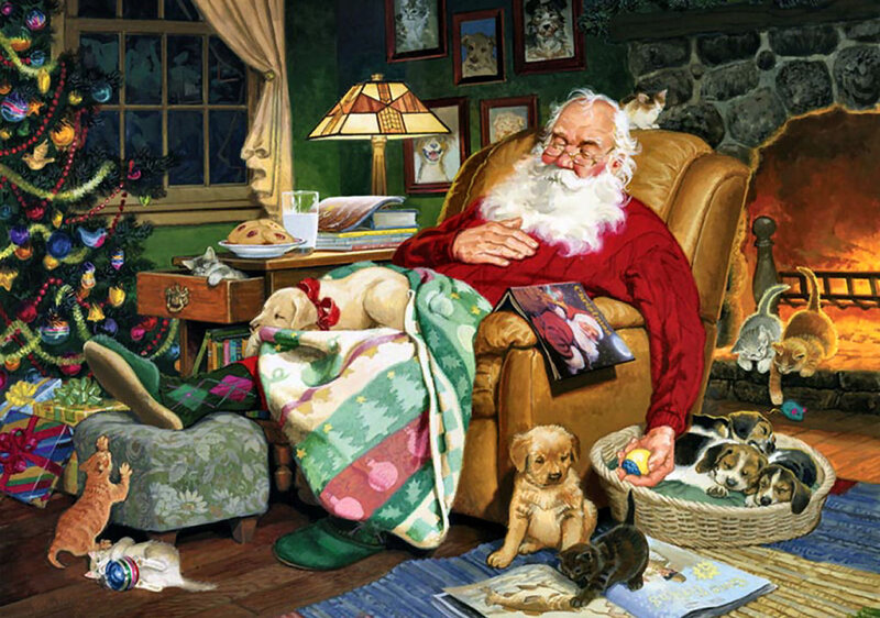 Santa Claus Sleeping — Red, Cozy, Night