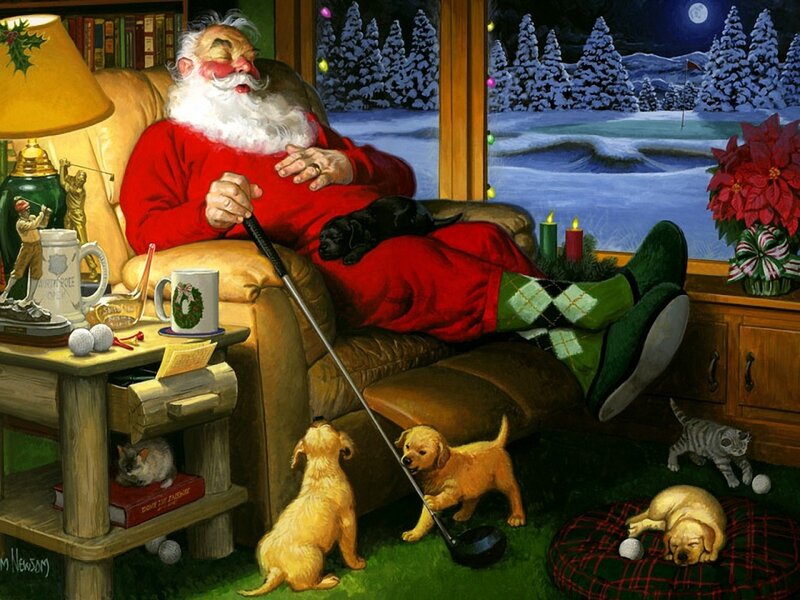 Santa Claus Sleeping — Red, Peaceful, Night, Illustration
