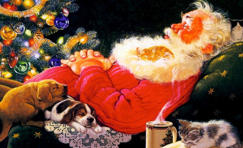 Santa Claus Sleeping — Red, Peaceful, Night