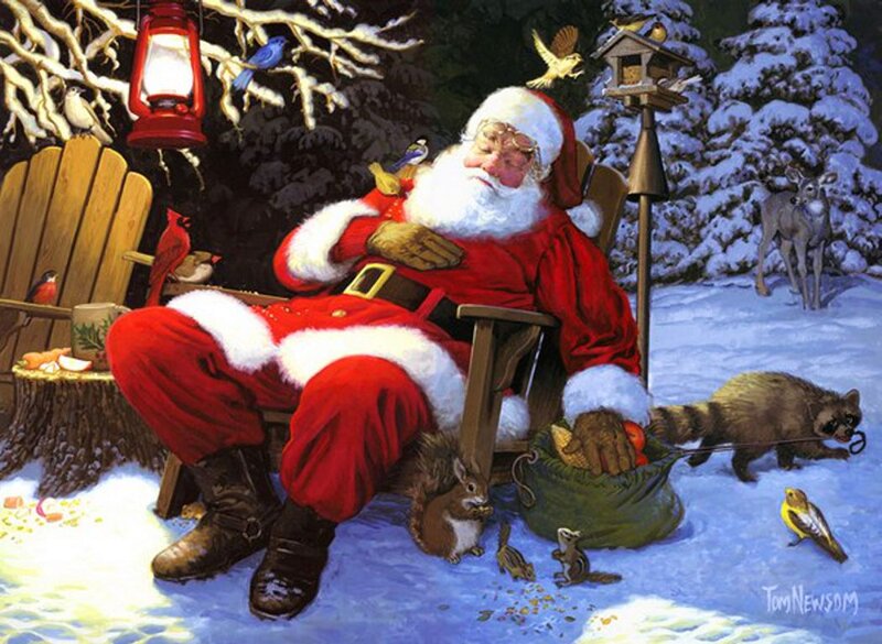 Santa Claus Sleeping — Red, Peaceful, Winter, Illustration
