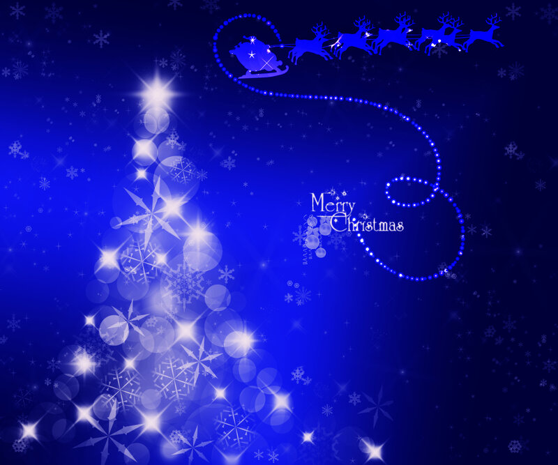 Santa Claus Sleigh — Blue, Festive, Night, Digital Art