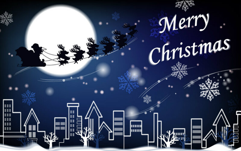 Santa Claus Sleigh — Blue, Festive, Night