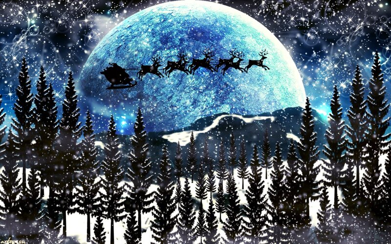 Santa Claus Sleigh — Blue, Magical, Night