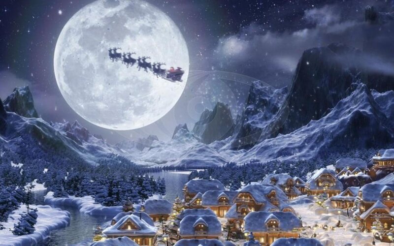 Santa Claus Sleigh — Blue, Peaceful, Night