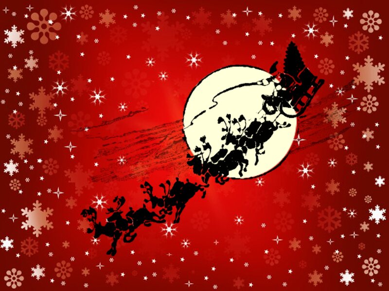 Santa Claus Sleigh — Red, Festive, Night, Illustration