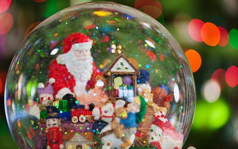 Santa Claus Snow Globe — Red, Festive
