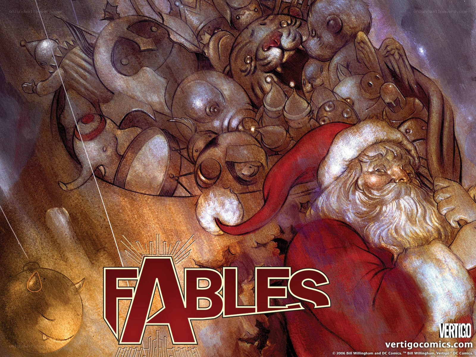 Santa Claus surrounded by fables