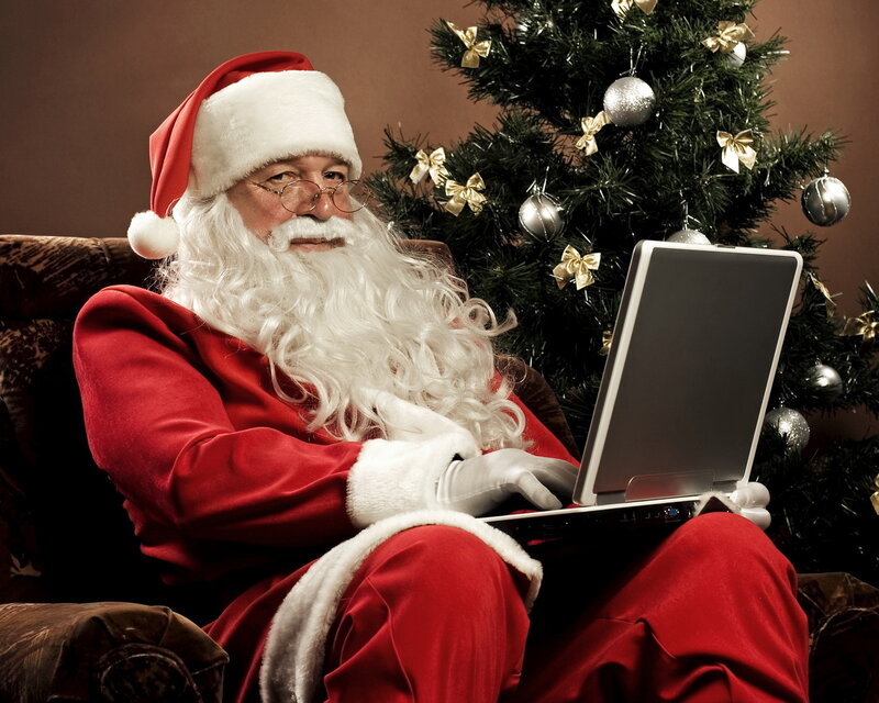 Santa Claus Using Laptop — Red