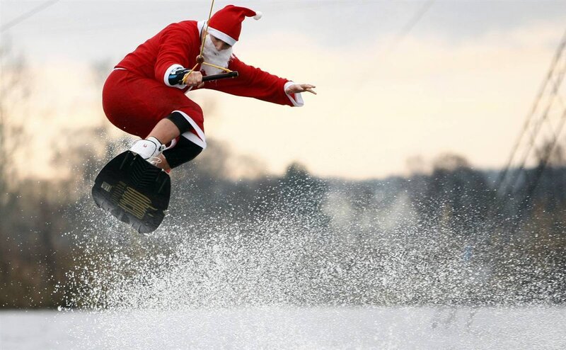 Santa Claus wakeboarding