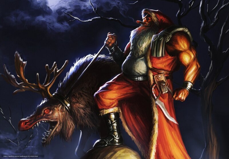 Santa Claus warrior with reindeer