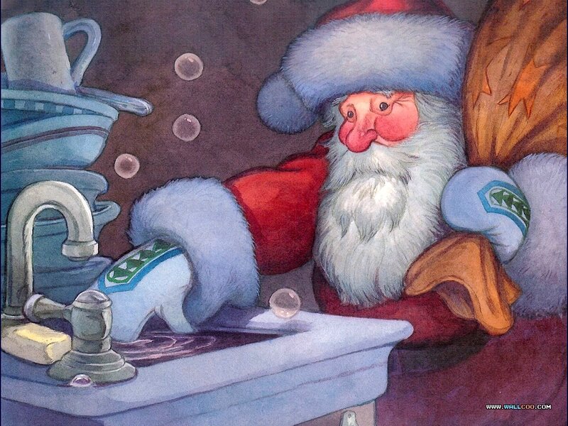 Santa Claus Washing Dishes