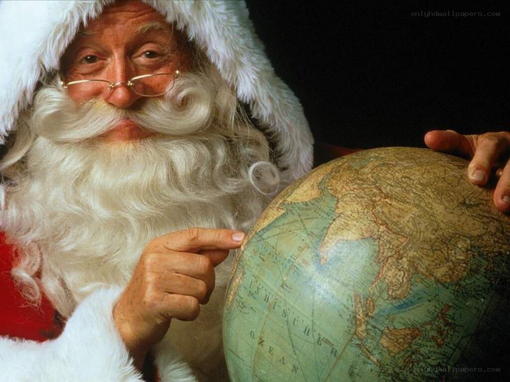 Santa Claus with a globe