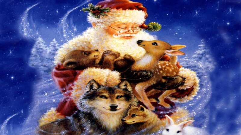 Santa Claus with Animals — Blue, Peaceful, Night