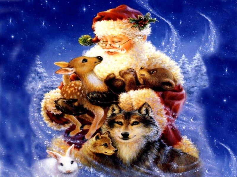 Santa Claus with Animals — Blue