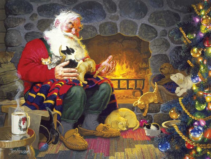 Santa Claus with Animals — Red, Cozy