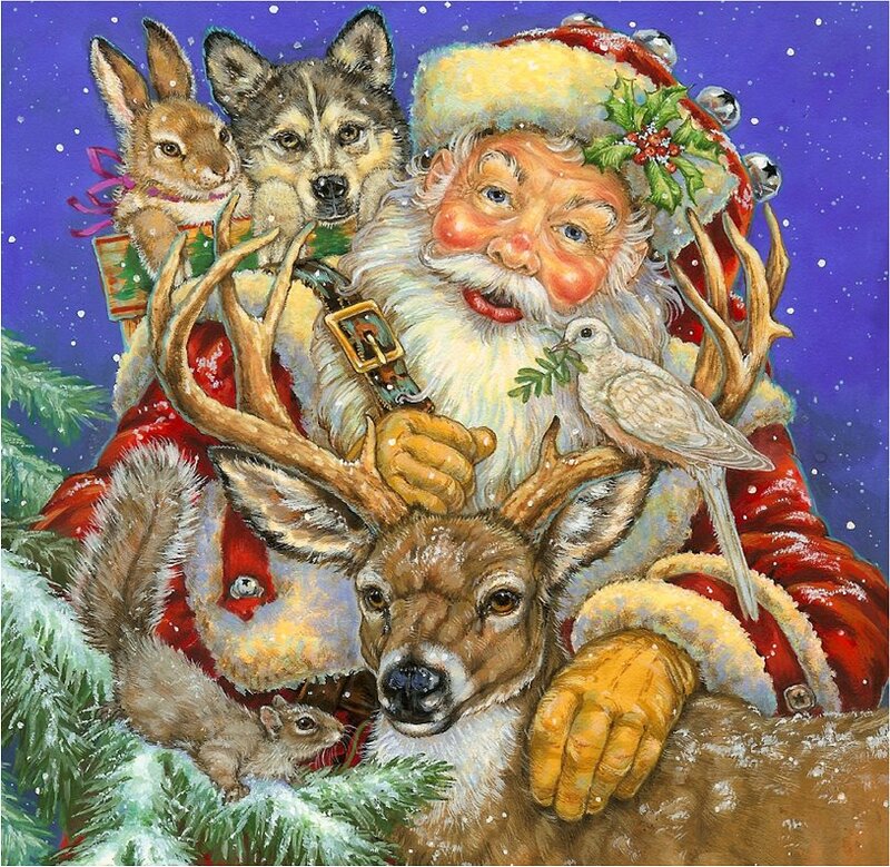 Santa Claus with Animals — Red, Festive