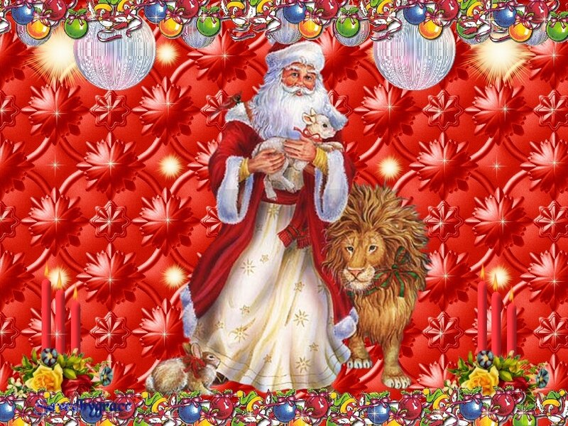 Santa Claus with Animals — Red