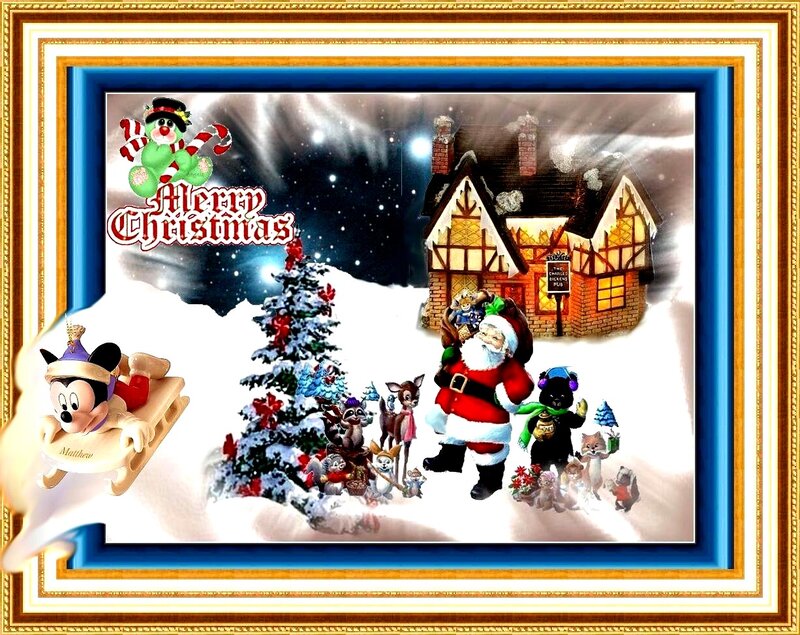 Santa Claus with Animals — White, Festive, Night