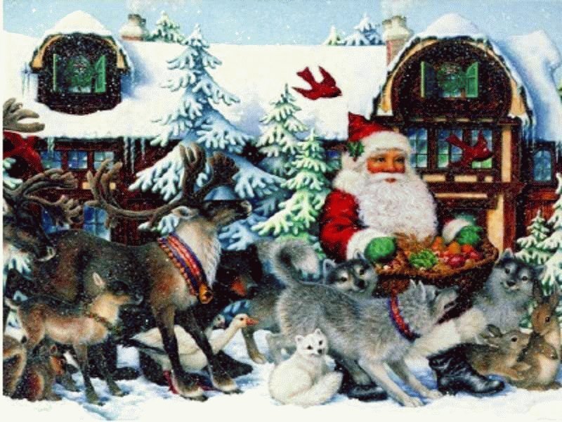 Santa Claus with Animals — White, Festive