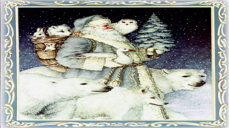 Santa Claus with Animals — White, Peaceful, Night