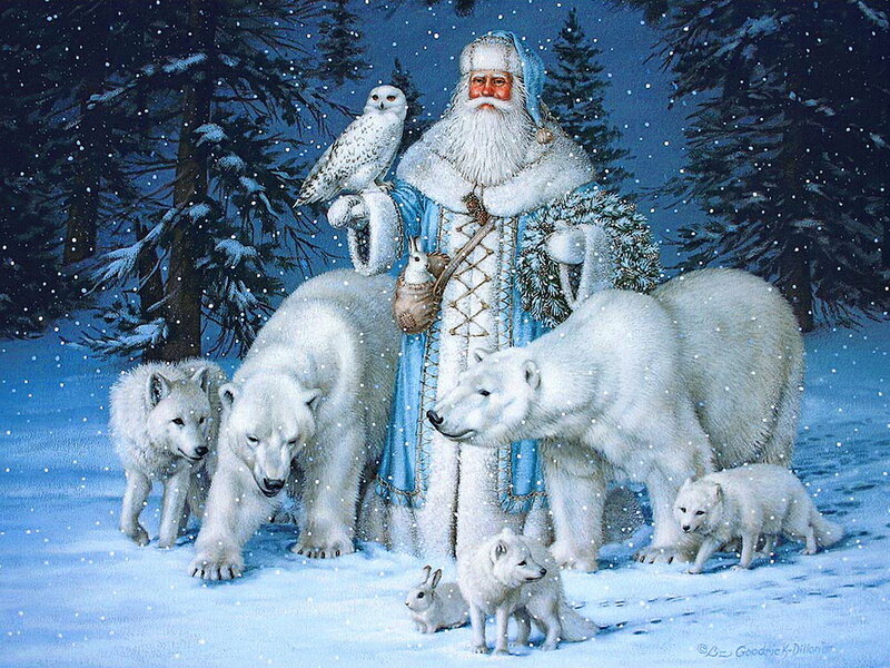 Santa Claus with Arctic Animals — White