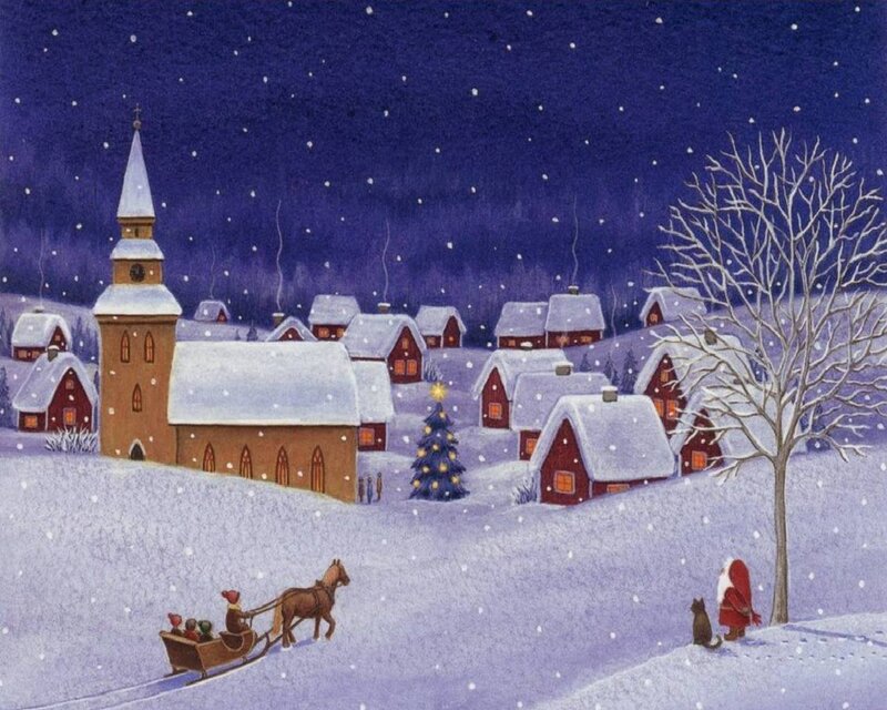 Santa Claus with Cat — Blue