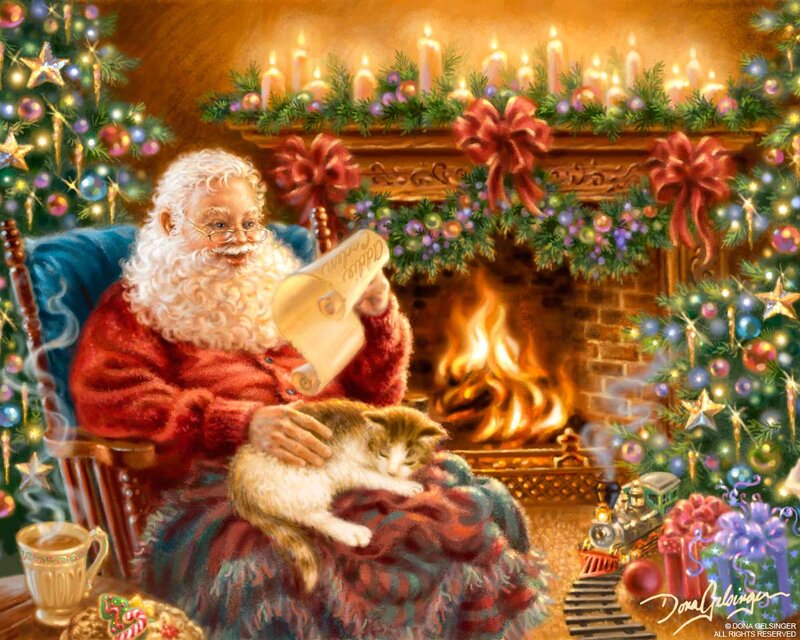 Santa Claus with Cat — Red, Cozy