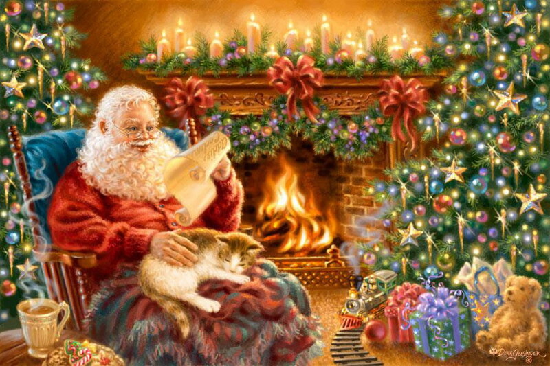 Santa Claus with Cat — Red, Cozy, Winter