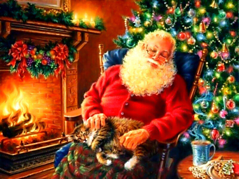 Santa Claus with Cat — Red