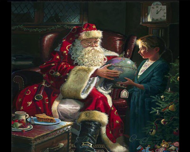 Santa Claus with Child — Red, Festive, Night