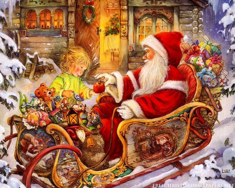 Santa Claus with Child — Red, Festive