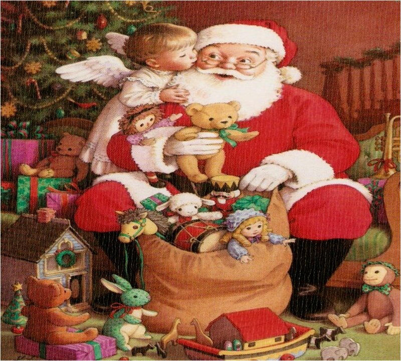 Santa Claus with Child — Red, Festive, Winter