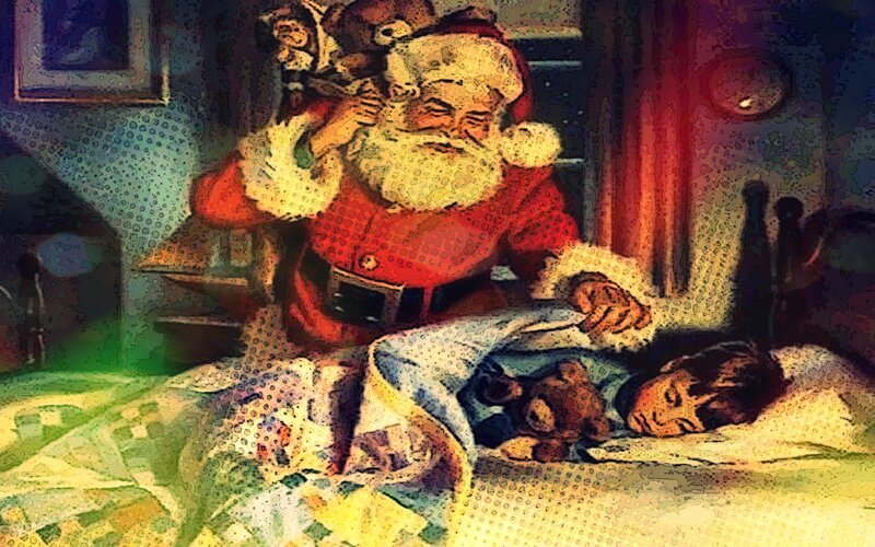 Santa Claus with Child — Red, Peaceful
