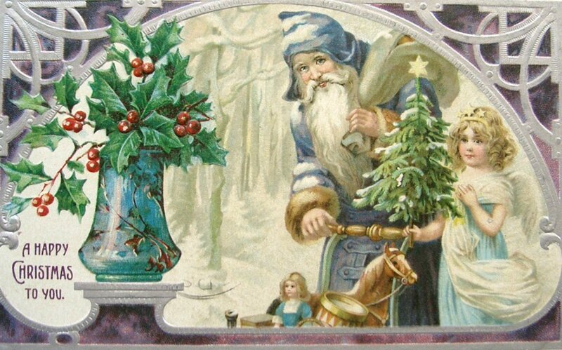 Santa Claus with Children — Blue, Festive, Winter