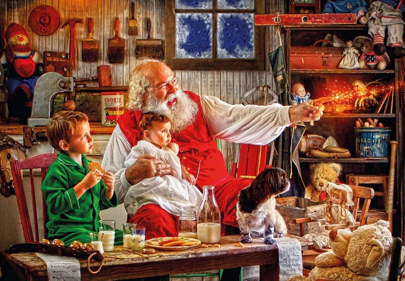 Santa Claus with Children — Red, Cozy
