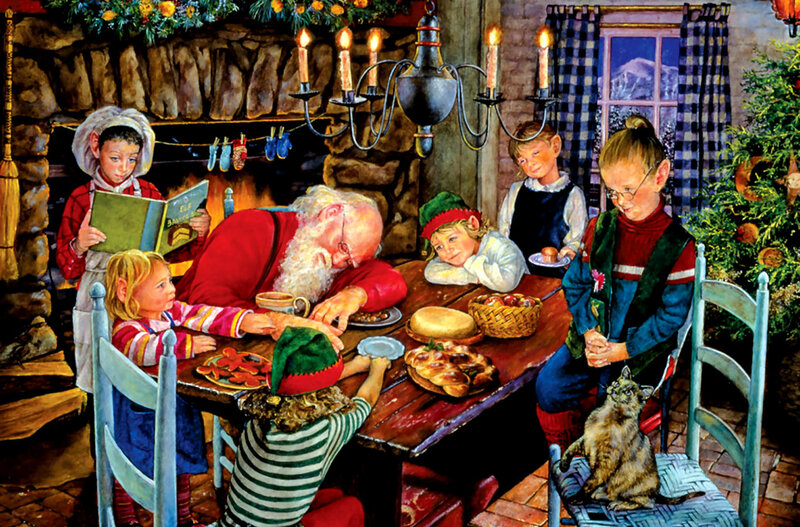 Santa Claus with Children — Red, Cozy, Winter