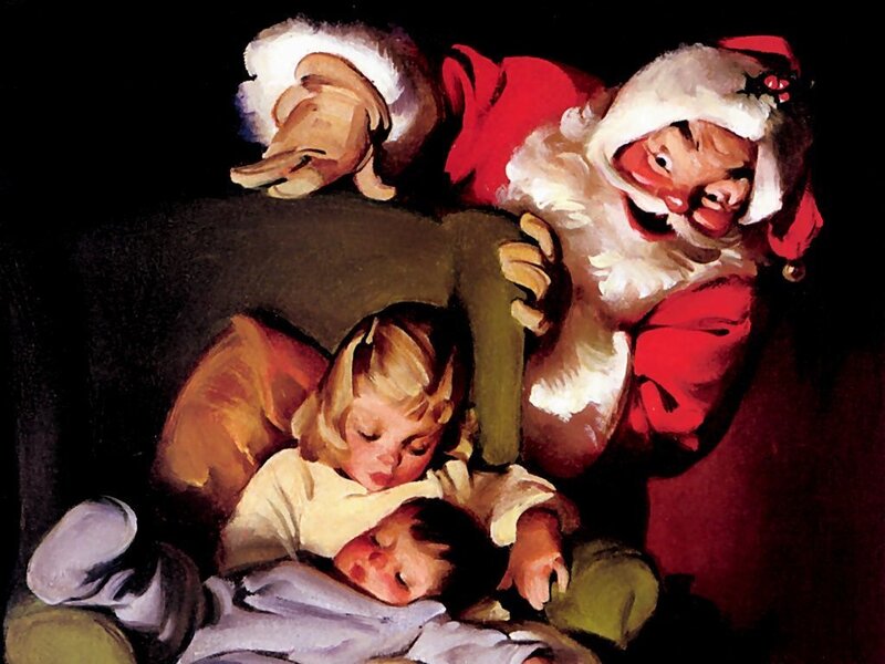 Santa Claus with Children — Red, Dramatic